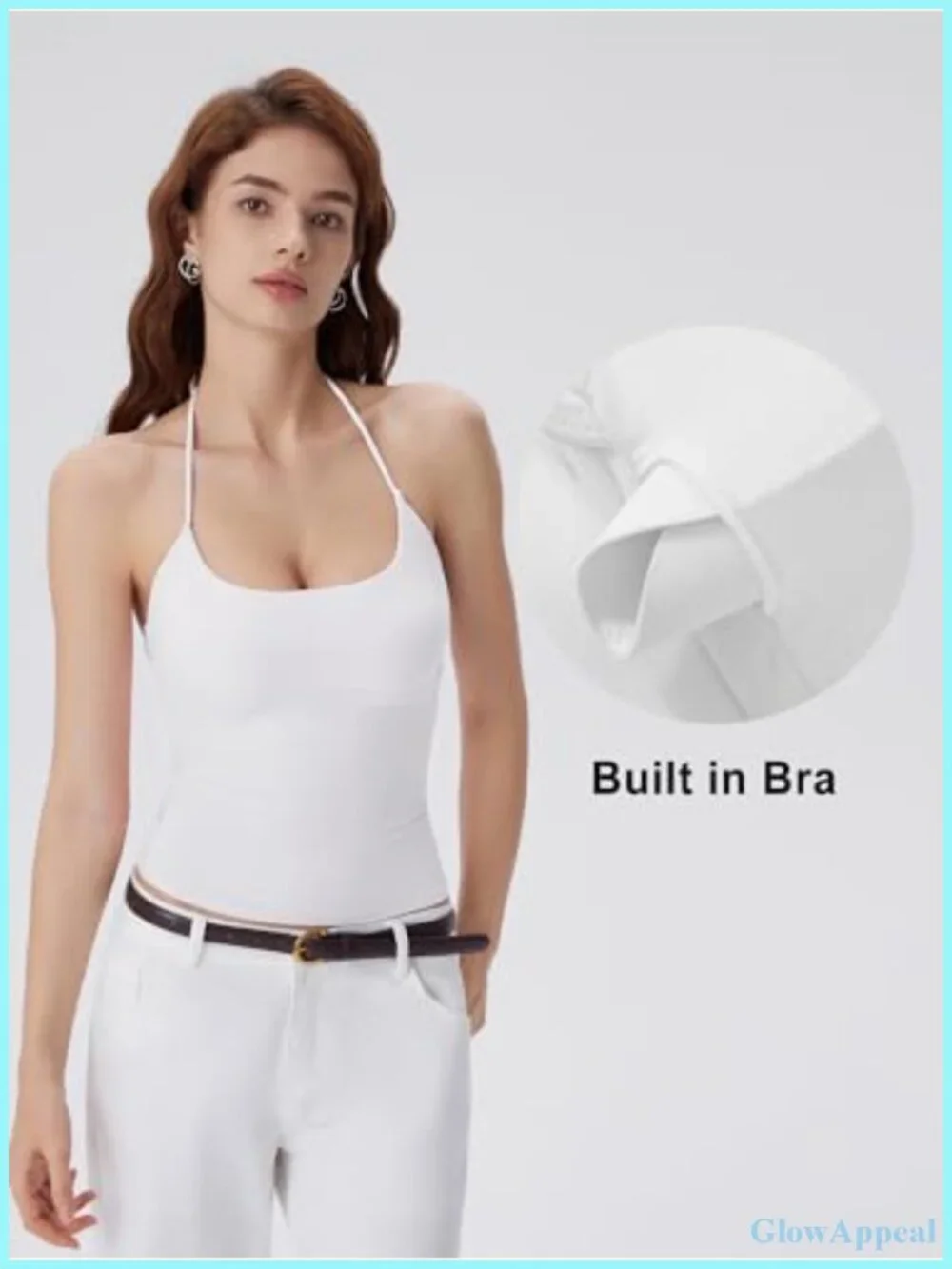 Halter Tank Top with Built in Bra Double Lined Backless Y2K Top Self-Tie Straps